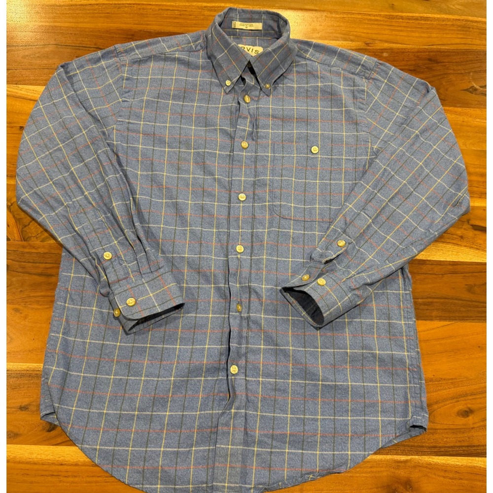 Orvis Mens Blue Plaid Long Sleeve Button Down Cotton Shirt Size M